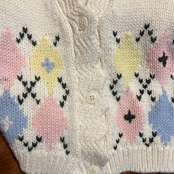 ESPRIT MINI Cardigan Argyle Button Up knit Pastel Long Sleeve Juniors XS to S ? - Picture 11 of 12